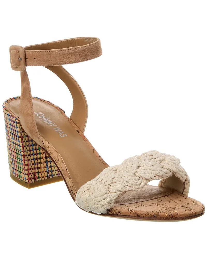 Johnny Was Braid Block Suede Sandal White