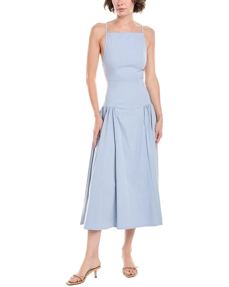 WeWoreWhat Flare Panel Linen-Blend Midi Dress Blue