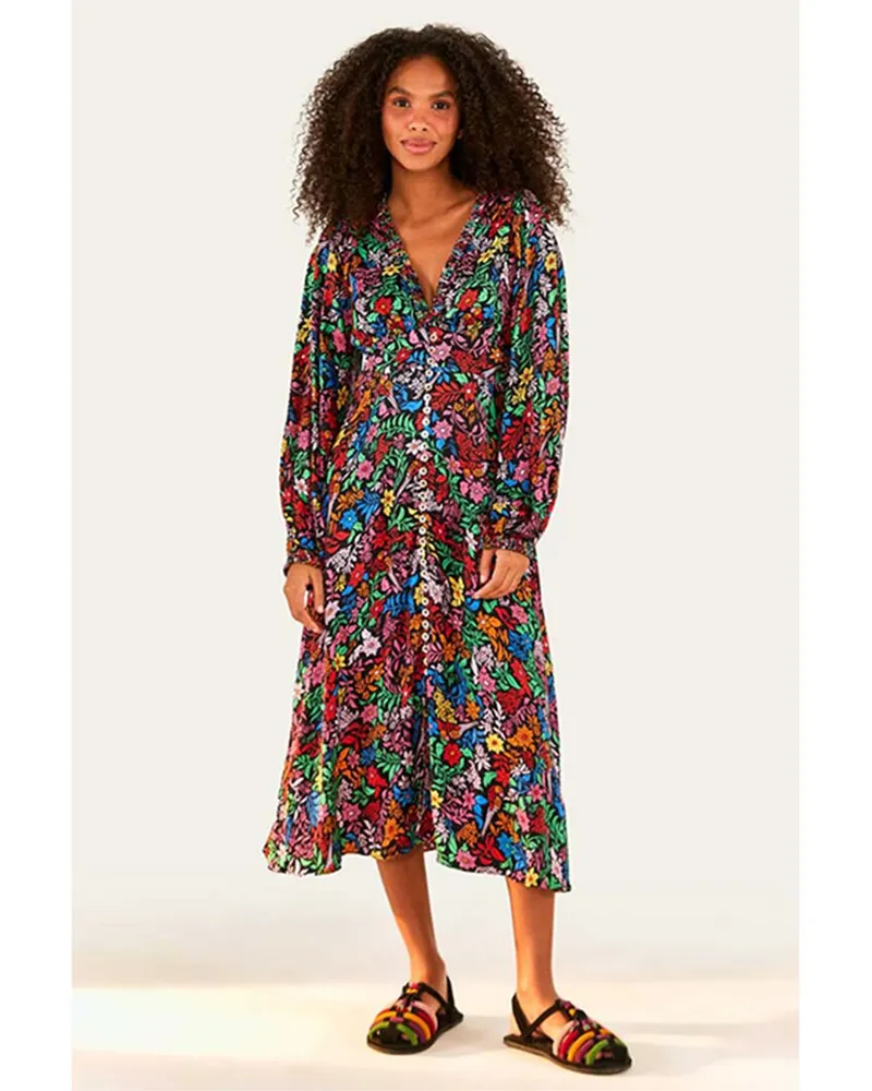 FARM Rio Tropical Garden Midi Dress Green
