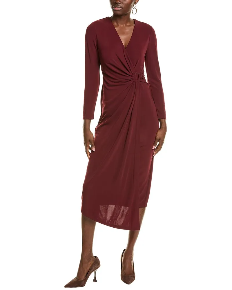 Anne Klein Shirred O-Ring Midi Dress Red