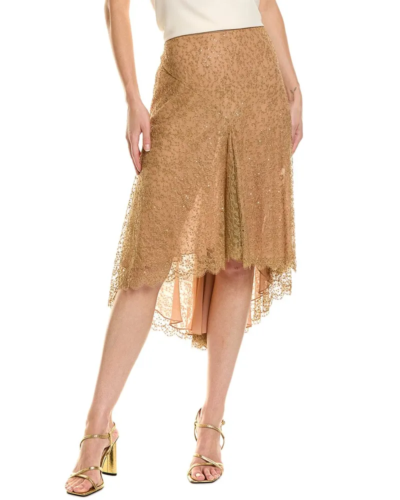 Michael Kors Silk-Blend Lace Dance Skirt Brown