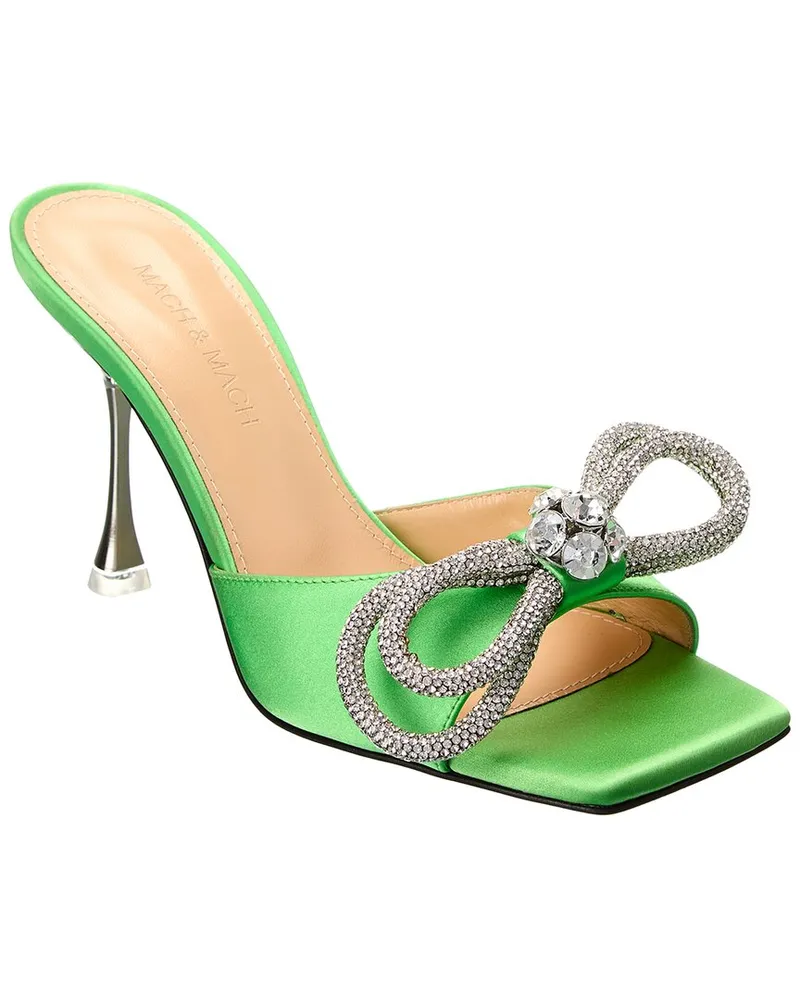 Mach & Mach Double Bow Square Satin Mule Green
