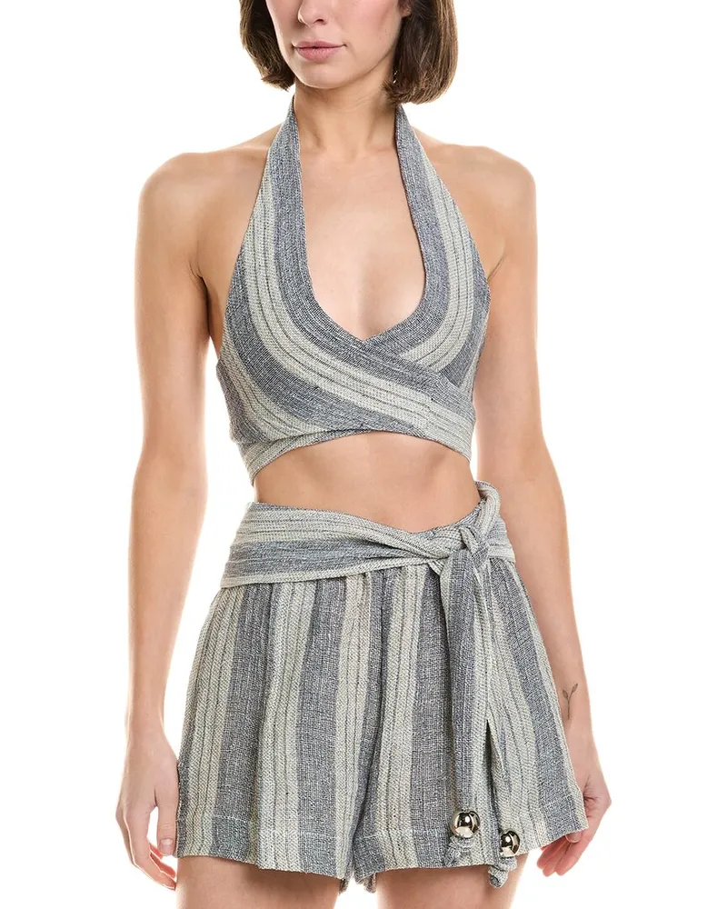 Lisa Marie Fernandez Farrah Halter Linen-Blend Tie Top Blue