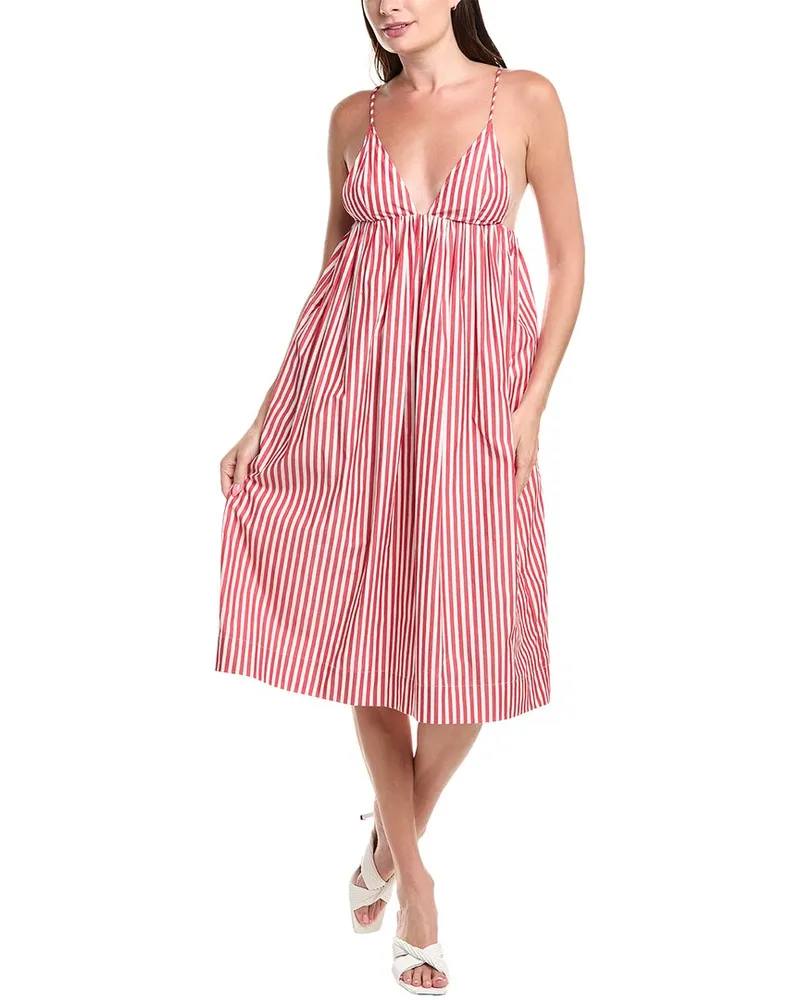 Ganni Stripe Midi Dress Red