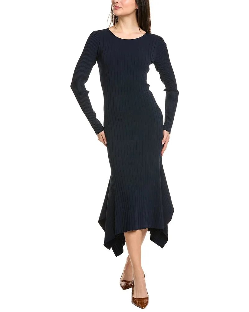 ST. JOHN Rib Knit Maxi Dress Blue