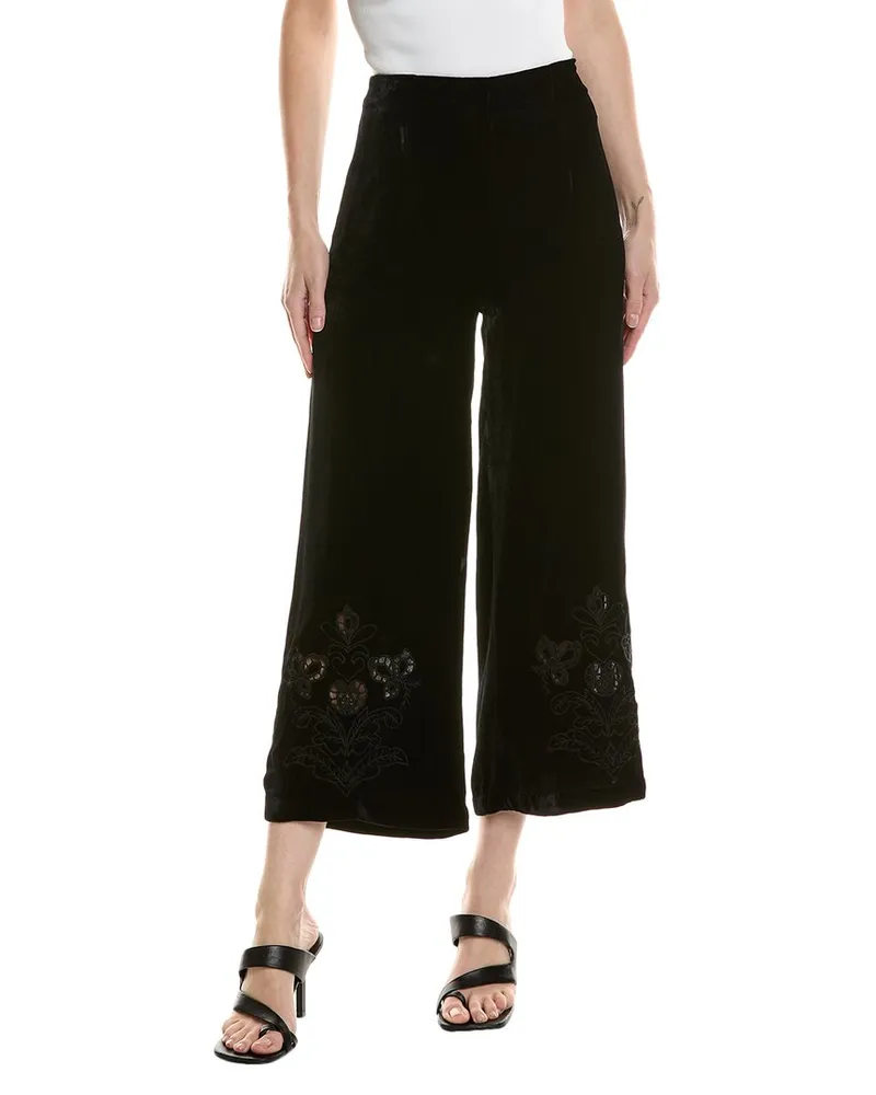 Johnny Was Lilith Wide Leg Cropped Silk-Blend Pant Black