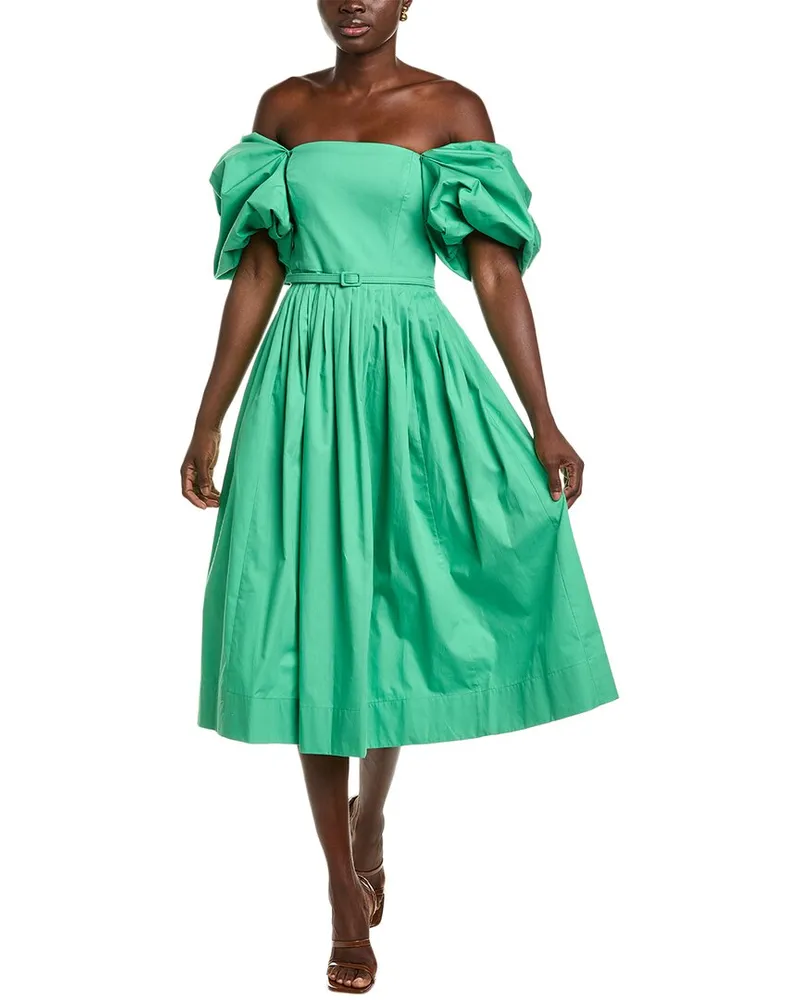 Oscar de la Renta Off-Shoulder Midi Dress Green