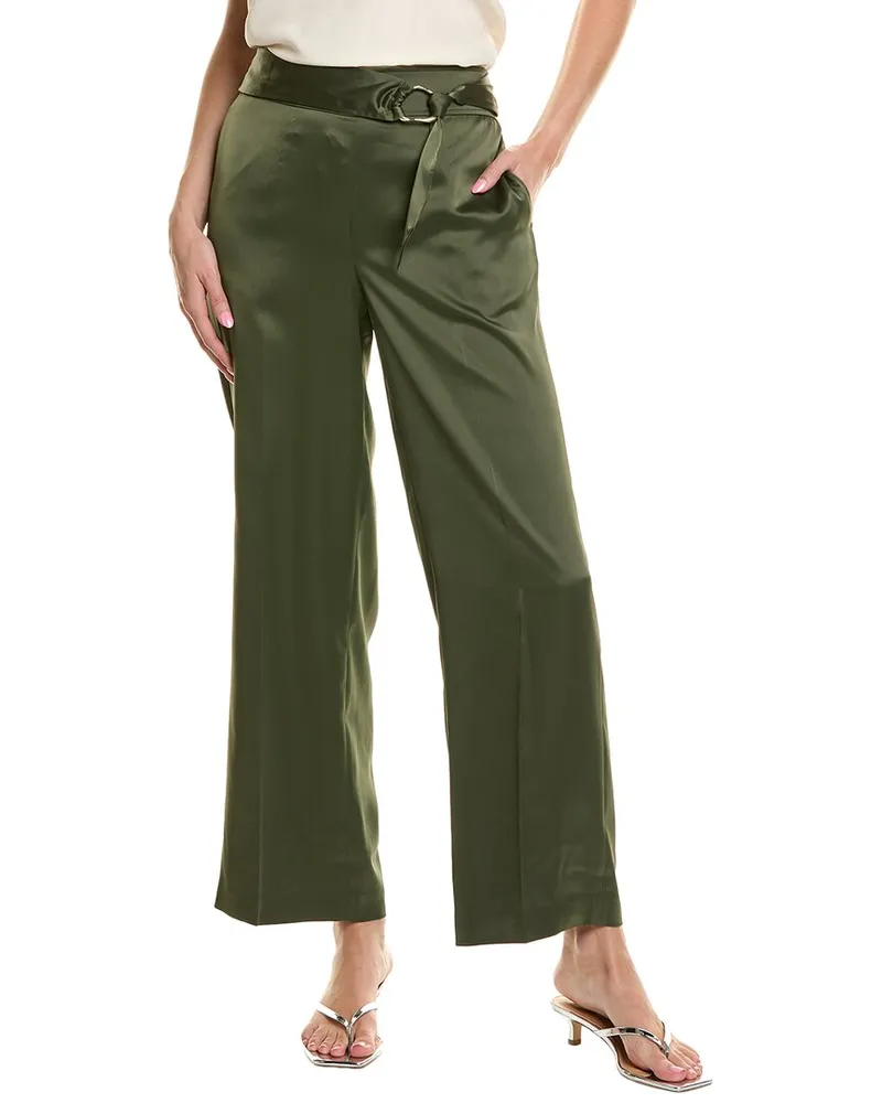Anne Klein Belted High-Rise Wide Leg Pant Green