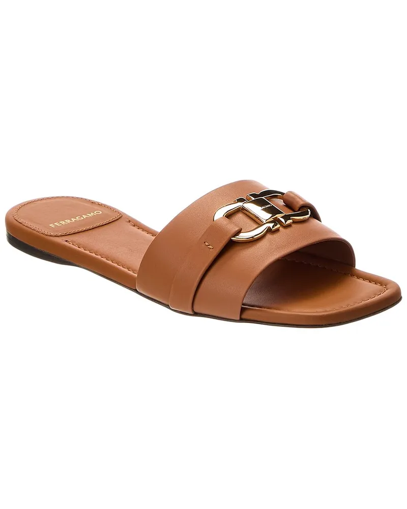 Ferragamo Leah Ornament Leather Sandal Brown