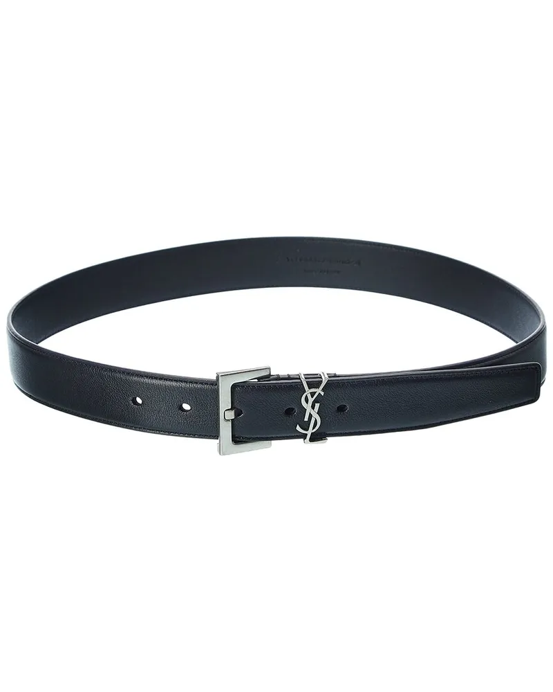 Saint Laurent Monogram Leather Belt Black