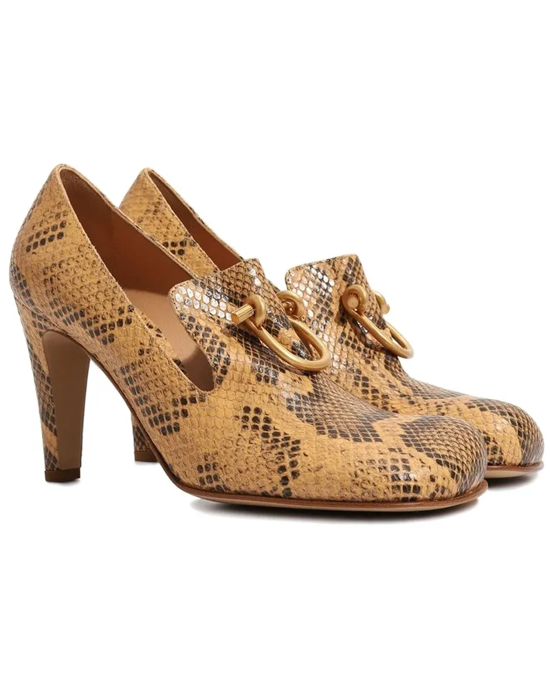 Bottega Veneta Python-Embossed Leather Pumps Brown
