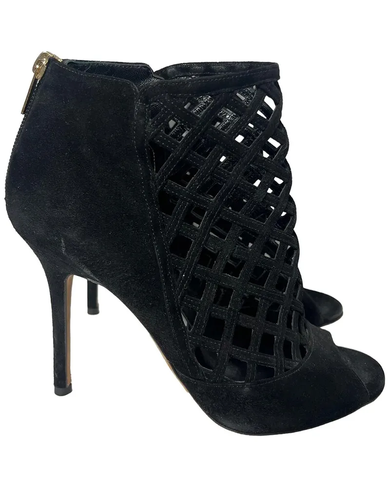 Jimmy Choo Women's Suede Laser Cut Peep-Toe Boot (Authentic Pre-Loved Nocolor