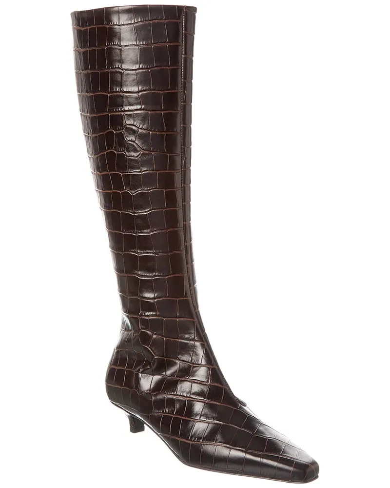 Totême Croc-Embossed Leather Knee-High Boot Brown
