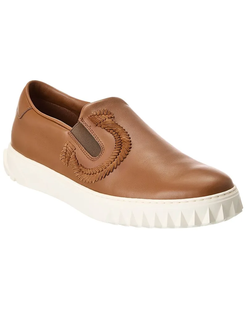 Ferragamo Lexus Leather Slip-On Sneaker Brown