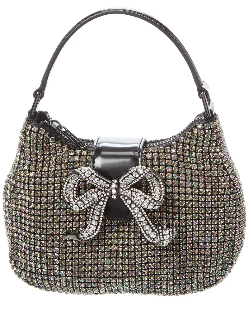 Self-Portrait Self-Portrait Rhinestone Chainmail Leather Crescent Bag Black
