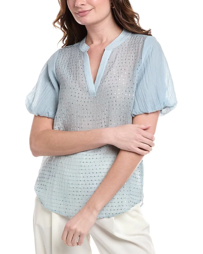 Vince Camuto Embroidered Sequin Blouse Blue
