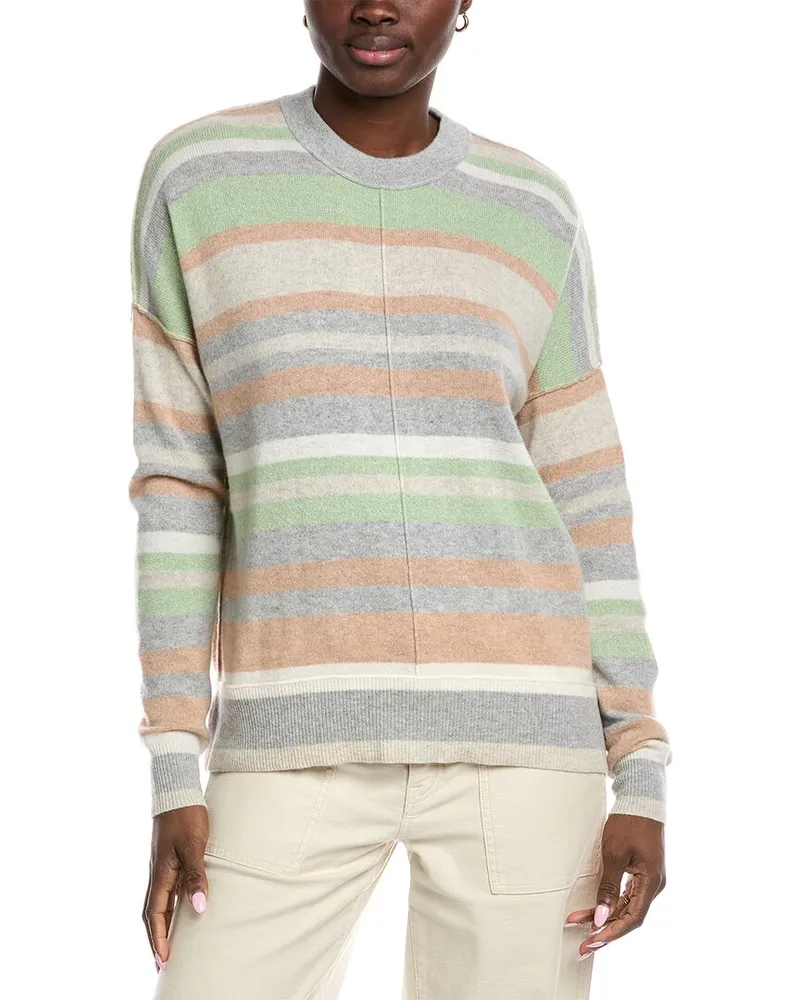 Autumn Cashmere Striped High-Low Cashmere Sweater Grey