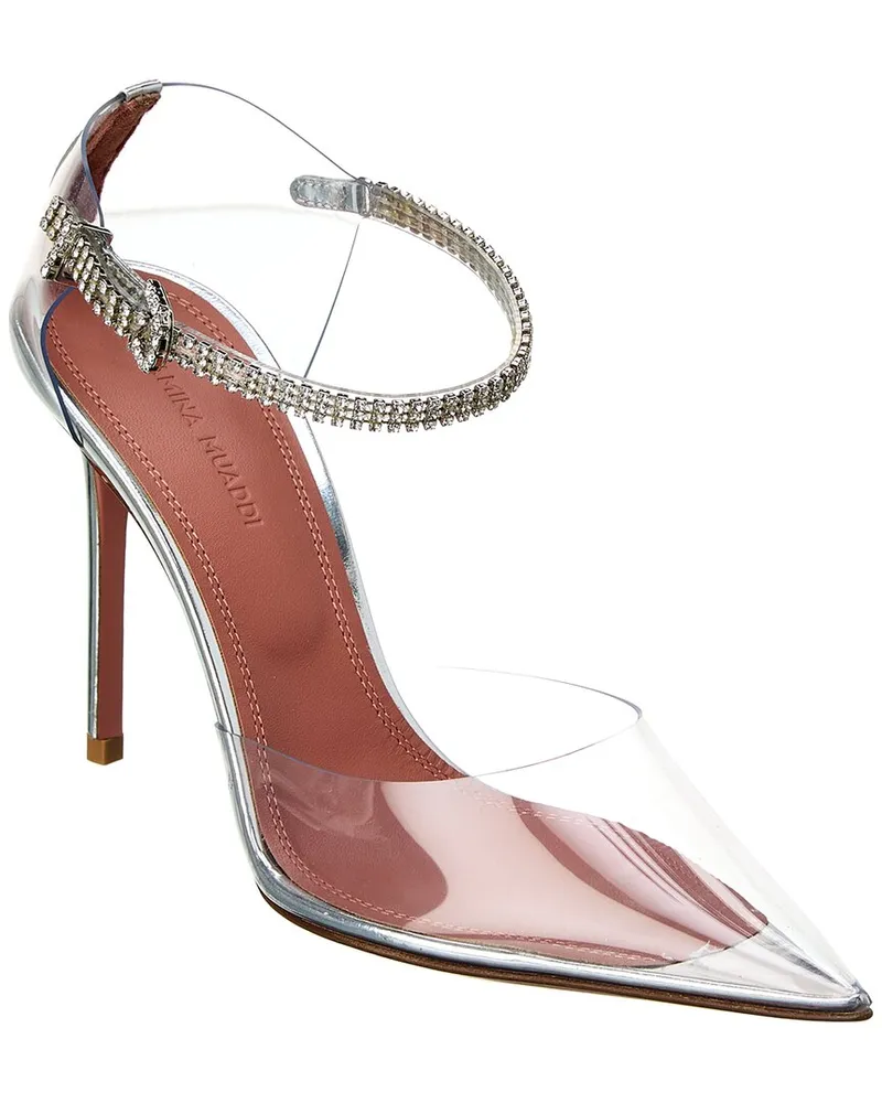 Amina Muaddi Ursina Vinyl & Leather Pump Silver