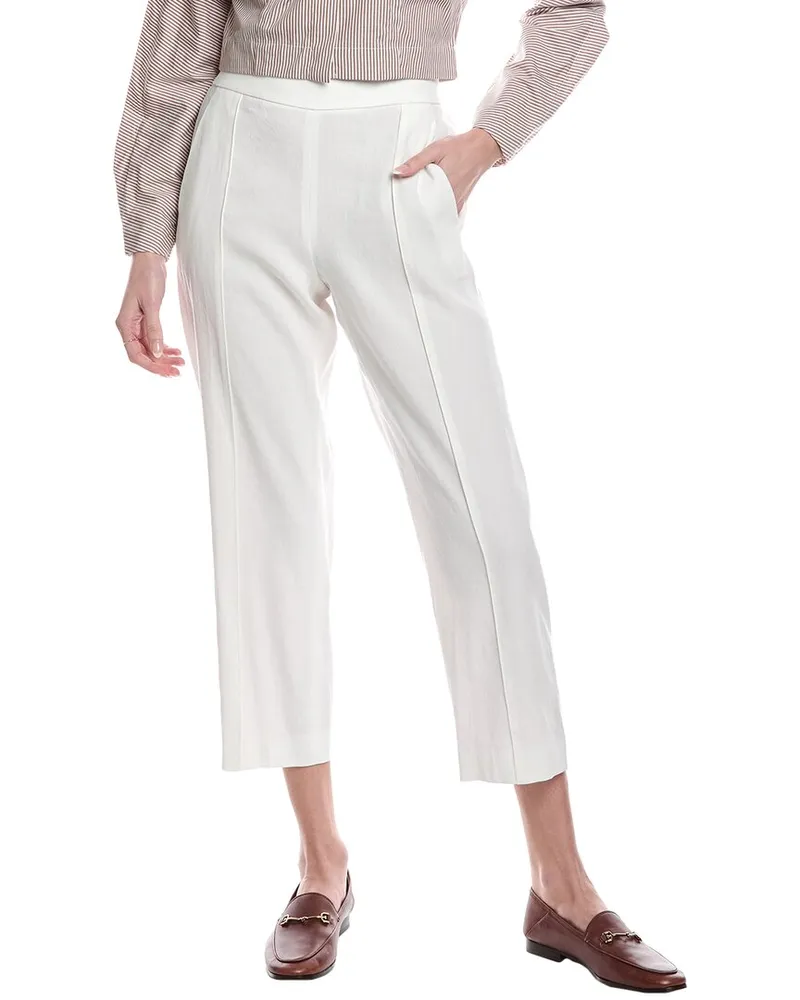 Vince Mid Rise Tapered Pull-On Linen-Blend Pant White