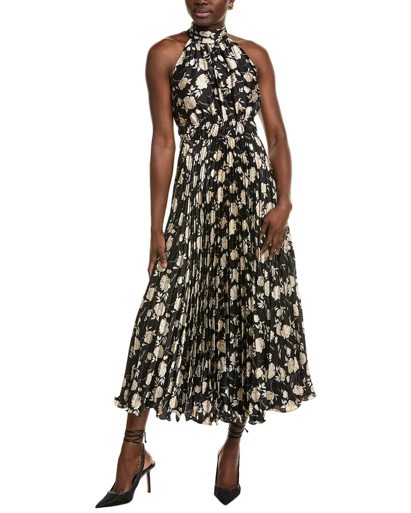 taylor Hammered Satin Midi Dress Black