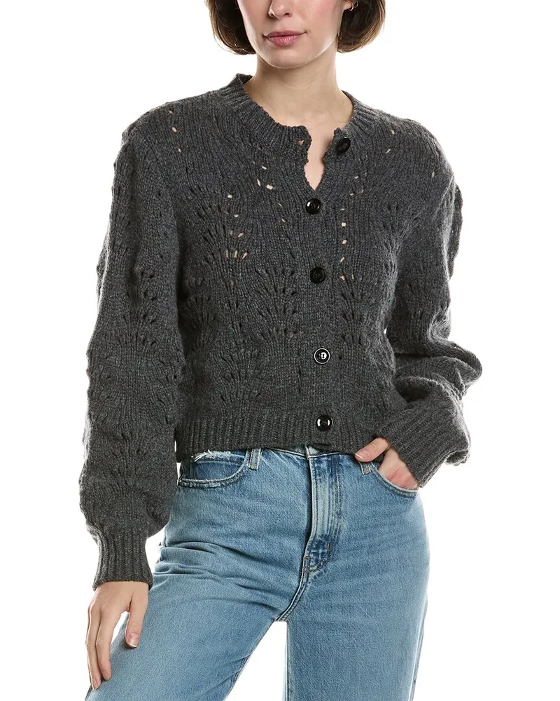 Frame Denim Textured Stitch Wool Cardigan Grey