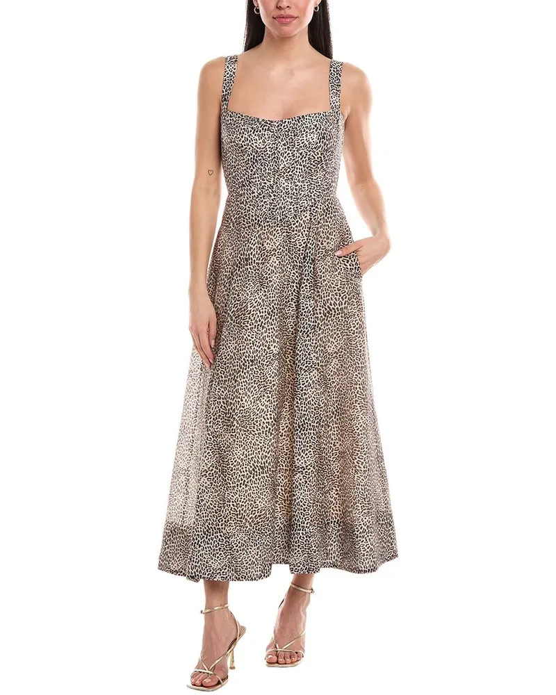 Bardot Lilah Corset Linen-Blend Midi Dress Brown