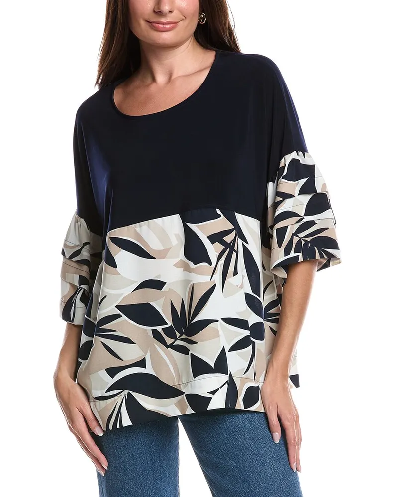 Joseph Ribkoff Tiered Sleeve Mixed Media Top White