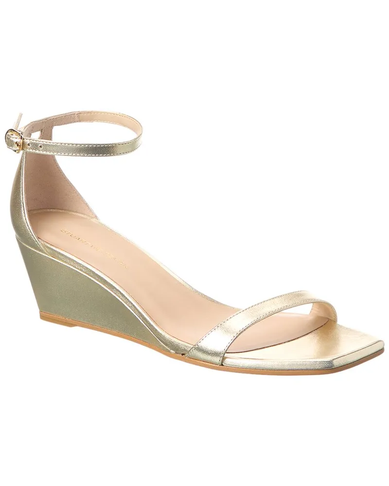 Stuart Weitzman Nudistcurve 50 Leather Wedge Sandal Gold