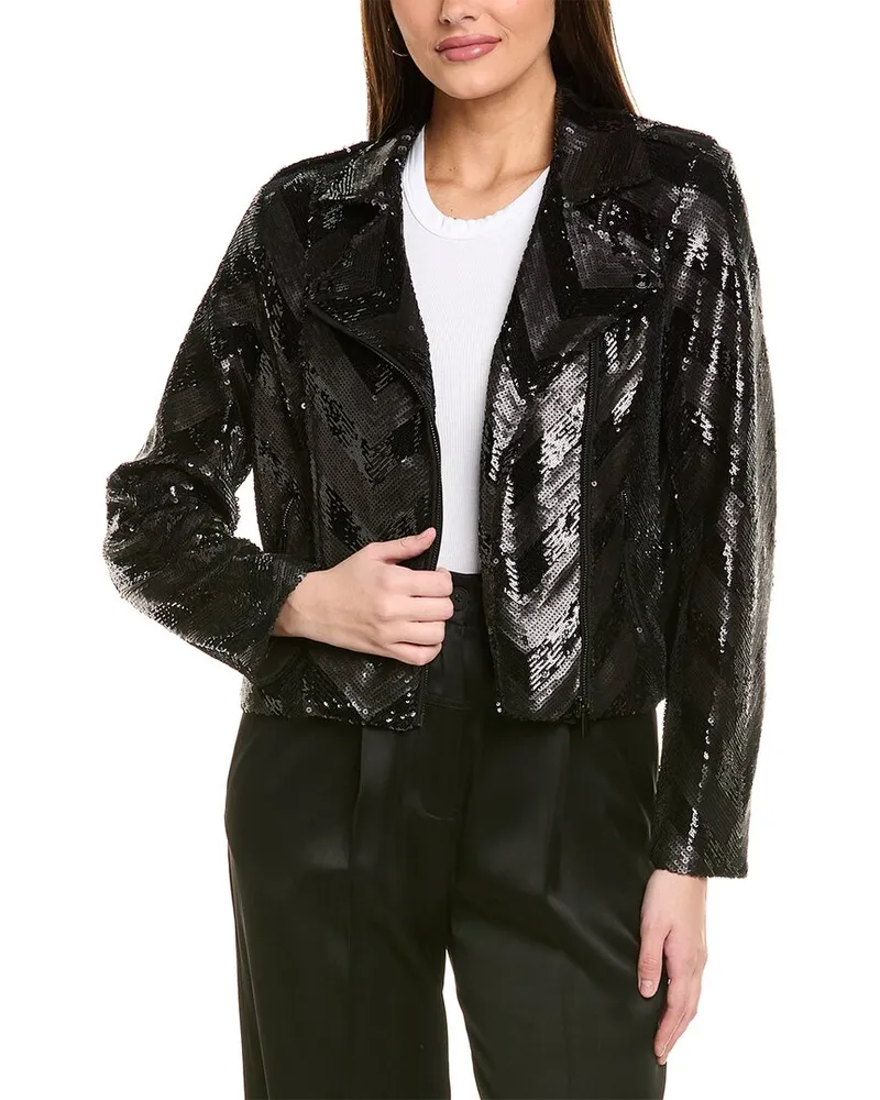 Karl Lagerfeld Sequin Chevron Moto Jacket Black