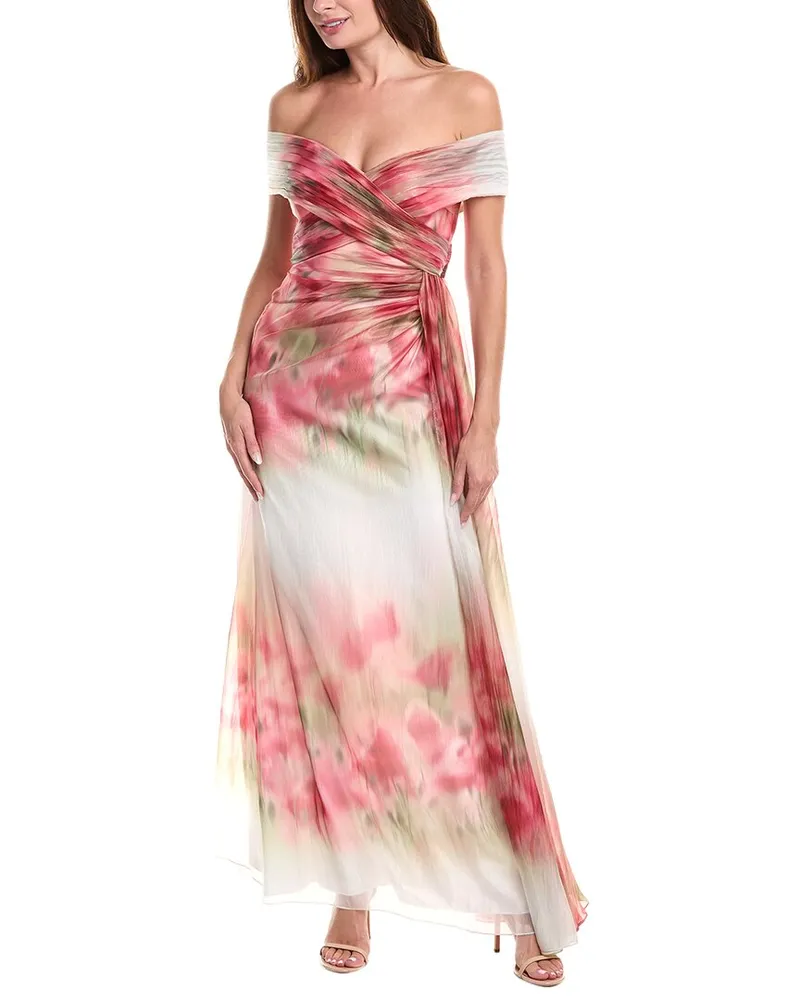 Badgley Mischka Gathered Chiffon Gown Red