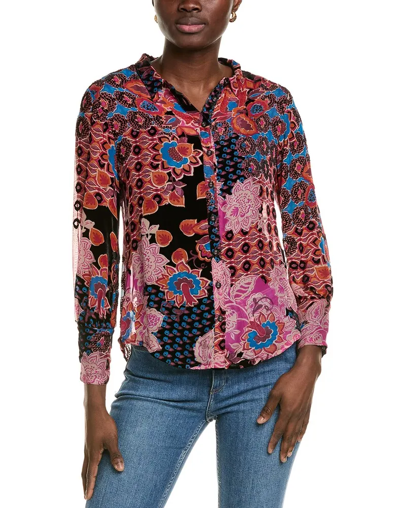 Johnny Was Yrene Petite Silk-Blend Blouse Pink