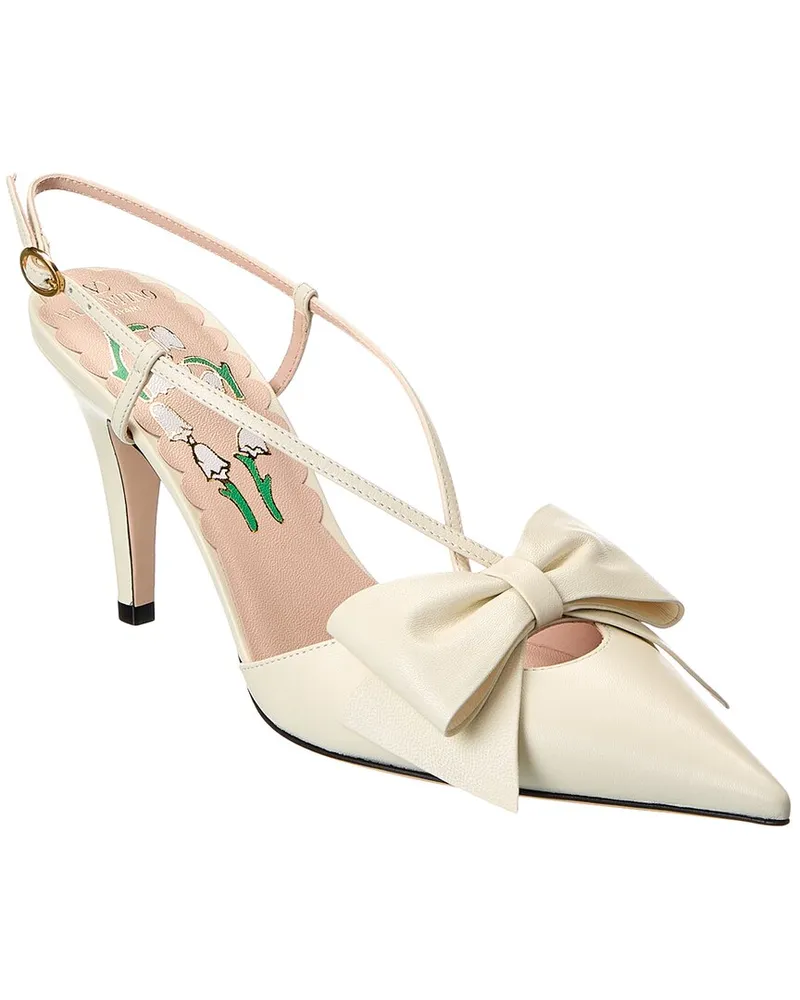 Valentino Garavani Bowow 85 Leather Slingback Pump White