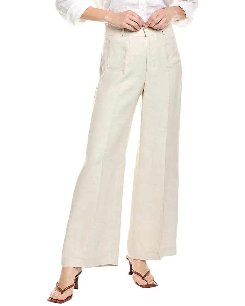 Frame Denim Le Slim Palazzo Modernist Pocket Linen-Blend Pant Beige