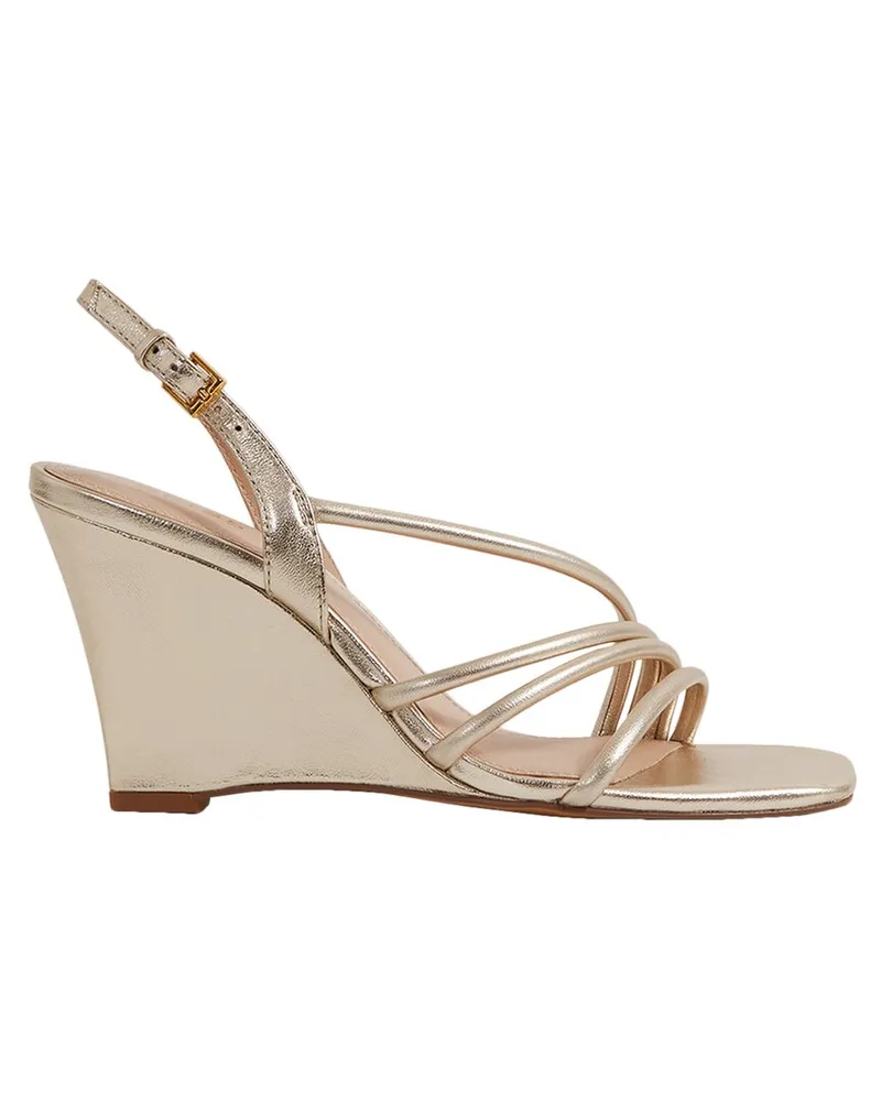 Reiss Anya Leather Strappy Wedge Metallic