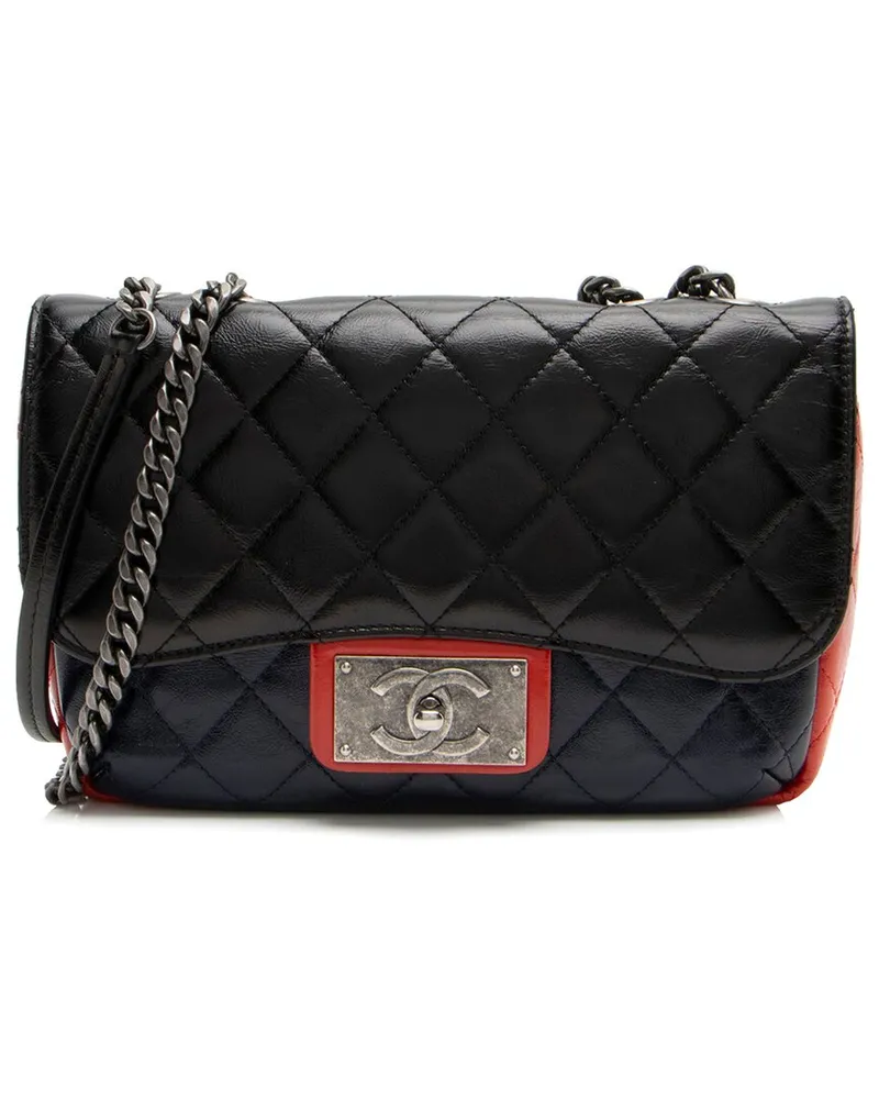 Chanel Black & Red Quilted Glazed Calfskin Leather CC Medium Single Flap Shoulder Bag (Authentic Pre-Loved Nocolor