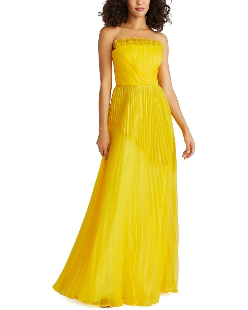 THEIA Enver Pleated Strapless Gown