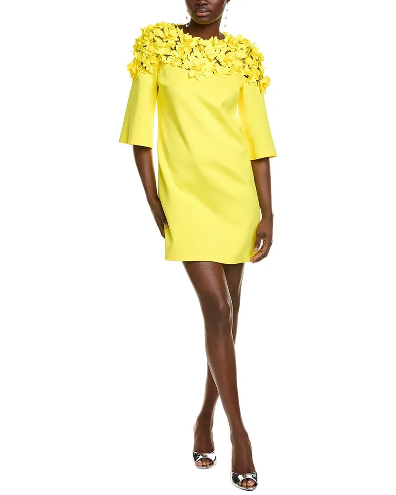 Badgley Mischka Floral Laser Cut Scuba Shift Dress Yellow