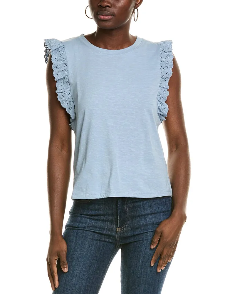 Vince Camuto Eyelet Ruffle Tank Blue