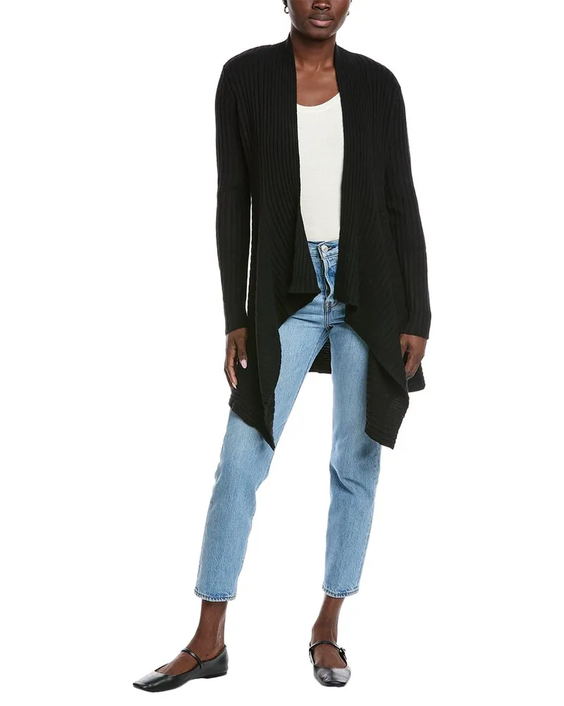 Autumn Cashmere Rib Drape Cashmere & Wool-Blend Cardigan Black