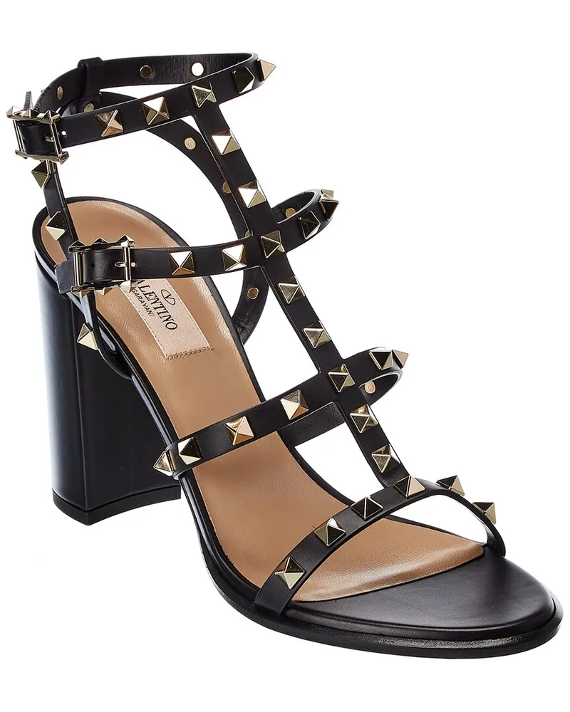 Valentino Garavani Rockstud Caged 90 Leather Ankle Strap Sandal Black