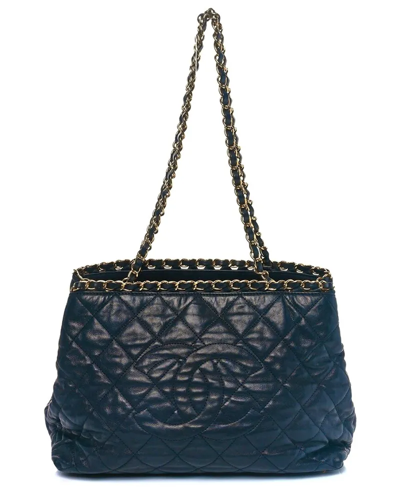 Chanel Navy Calfskin Quilted Leather Small Chain Me Tote (Authentic Pre-Loved Nocolor