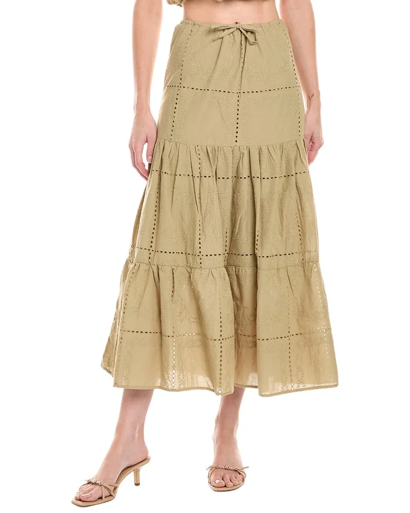WeWoreWhat Broderie Midi Skirt Green