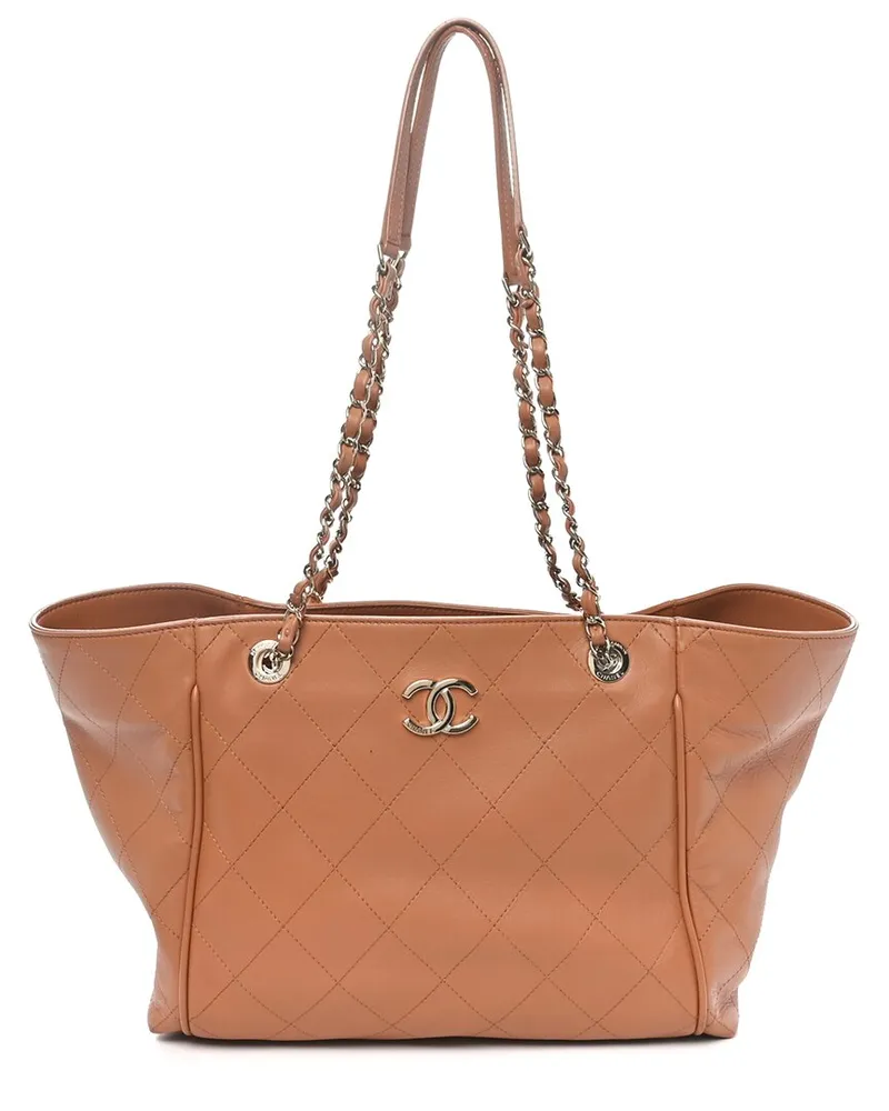 Chanel Brown Calfskin Leather Stitched Small Shopping Tote (Authentic Pre-  Loved Nocolor