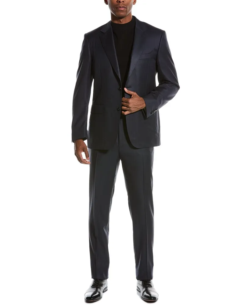 Canali 2pc Wool Suit with Flat Front Pant Blue