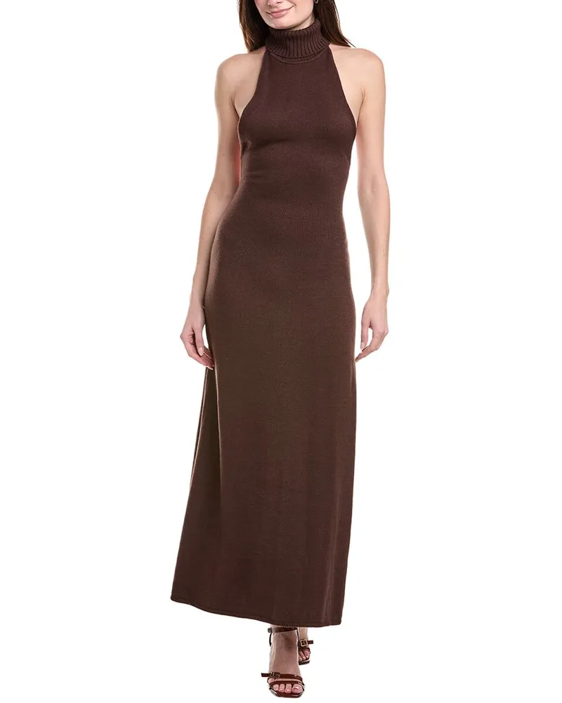 WeWoreWhat Open Back Halter Maxi Dress Brown
