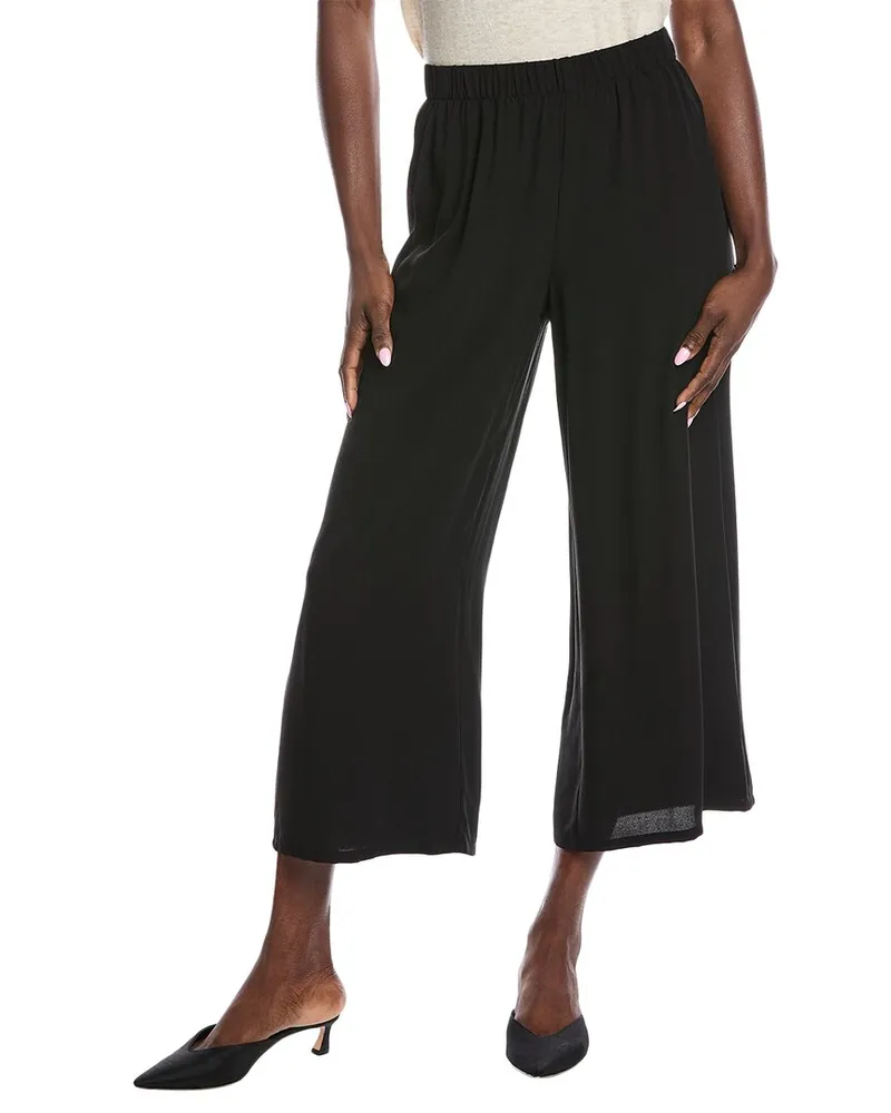 Eileen Fisher Petite Wide Ankle Silk Pant Black