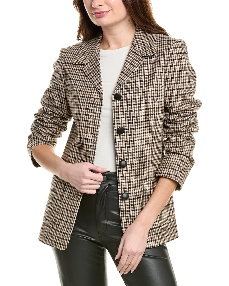 Rag & Bone Drew Italian Houndstooth Wool-Blend Blazer Brown