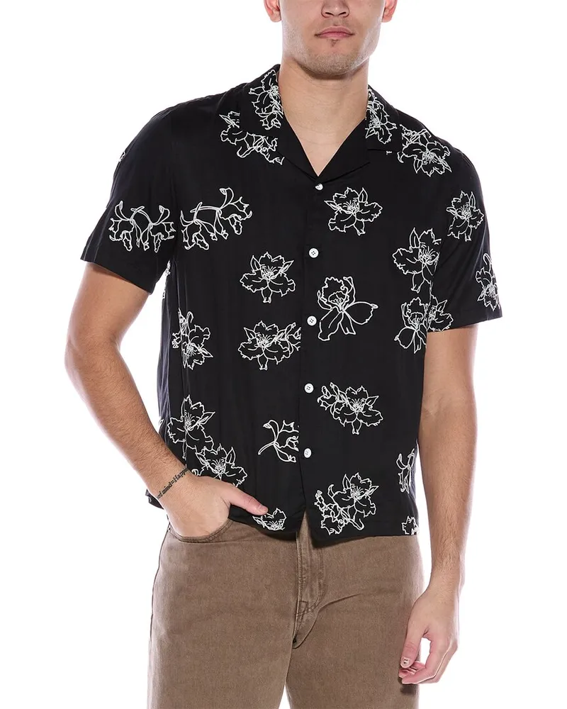 Rag & Bone Avery Resort Embroidered Shirt Black