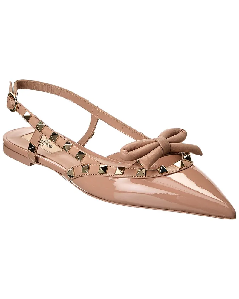 Valentino Garavani Rockstud Bow Patent Slingback Ballerina Flat Pink