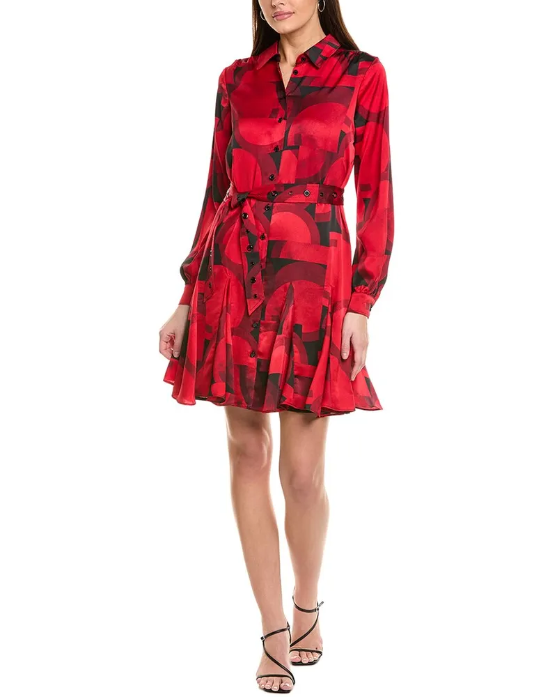 Karl Lagerfeld Printed Belted Woven Shirtdress Red